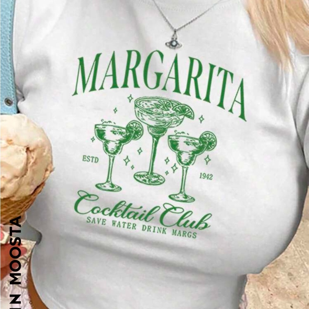 SHEIN White and Green Margarita Crop Top